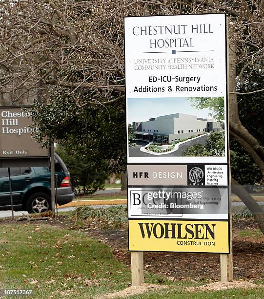 Renovation sign is seen on the grounds of Community Health's Chestnut Hill Hospital in Philadelphia, Pennsylvania, U.S., on Friday, Dec. 10, 2010....