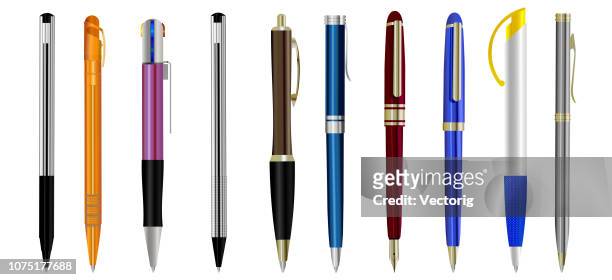 set of blank pens isolated on white background - pen stock illustrations
