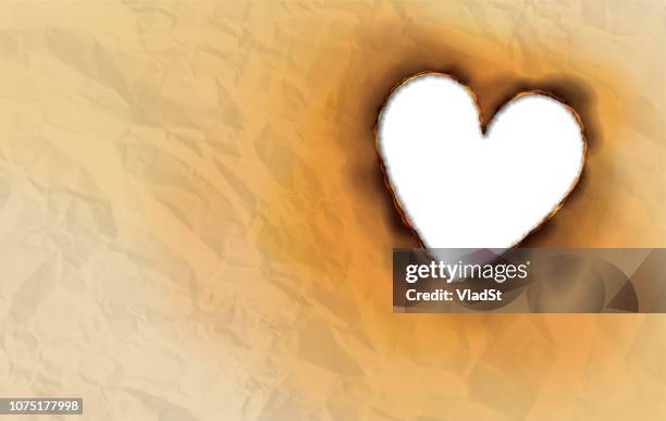 burned wrinkled paper grunge hole heart love marriage breakup - burning paper stock illustrations