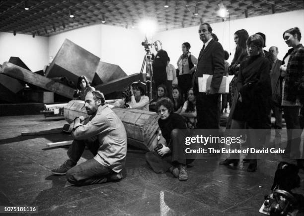 American sculptor, Conceptual artist, and writer Robert Morris poses for a portrait during the installation for an exhibition of his sculpture on...