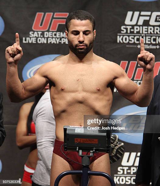 John Makdessi weighs in at 155 lbs at the UFC 124 Weigh-in at the Bell Centre on December 10, 2010 in Montreal, Quebec, Canada.