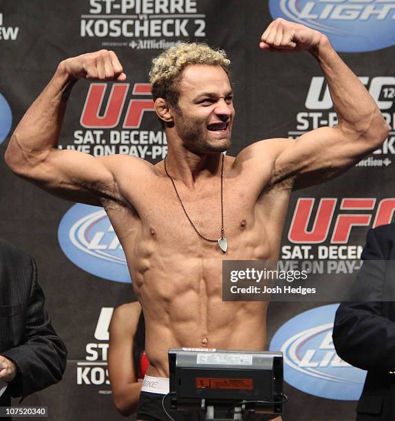 Welterweight title challenger Josh Koscheck weighs in at 169 lbs at the UFC 124 Weigh-in at the Bell Centre on December 10, 2010 in Montreal, Quebec,...