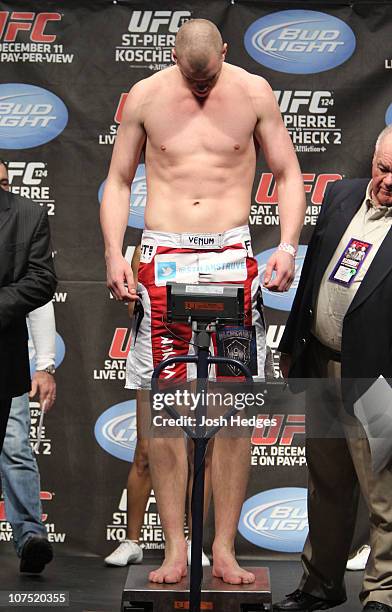 Stefan Struve weighs in at 253 lbs at the UFC 124 Weigh-in at the Bell Centre on December 10, 2010 in Montreal, Quebec, Canada.