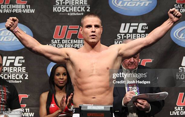 Jesse Bongfeldt weighs in at 185.5 lbs at the UFC 124 Weigh-in at the Bell Centre on December 10, 2010 in Montreal, Quebec, Canada.