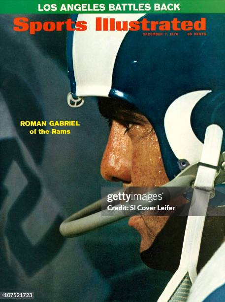 December 7, 1970 Sports Illustrated via Getty Images Cover:Football: Closeup of Los Angeles Rams QB Roman Gabriel during game vs Atlanta Falcons at...