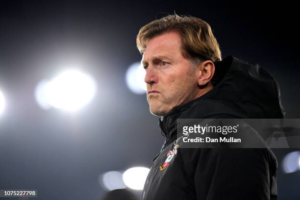 Ralph Hasenhuettl, Manager of Southampton looks on ahead of the Premier League match between Southampton FC and West Ham United at St Mary's Stadium...