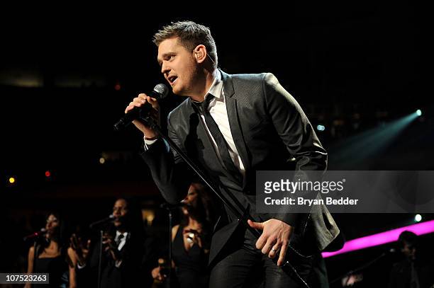 Michael Buble performs during Z100's Jingle Ball 2010 at Madison Square Garden on December 10, 2010 in New York City.