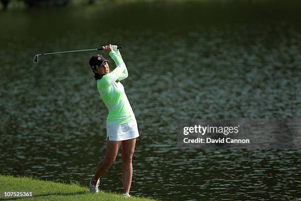 Carling Coffing of the USA who suffers from Diabetes the winner of the Golf Channel 'Big Break' show plays her second shot at the 1st hole during the...