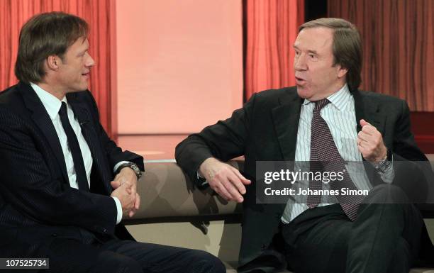 Gerhard Delling and Guenter Netzer attend the 'Menschen 2010' TV Show on December 10, 2010 in Munich, Germany.