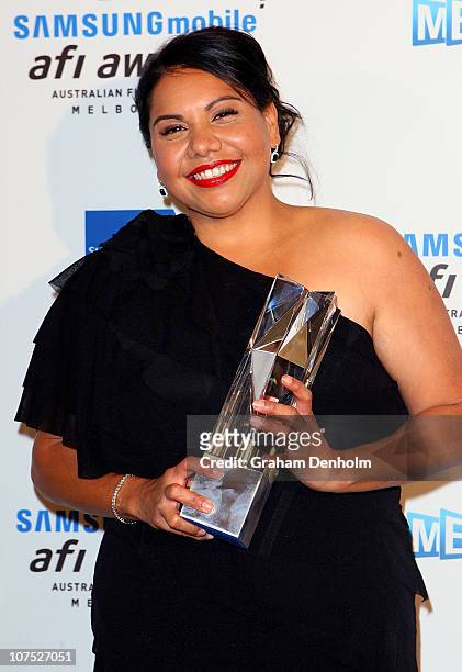 Deborah Mailman poses with the award for Best Supporting Actress in the awards room at the 2010 Samsung Mobile AFI awards at the Regent Theatre on...