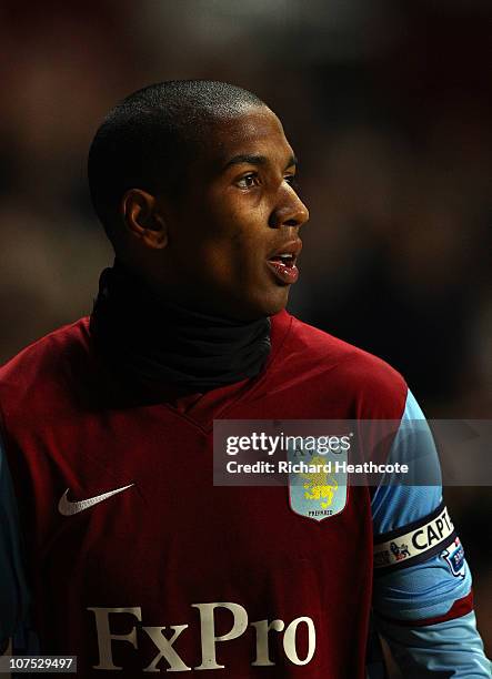 Ashley Young of Villa wears a snood around his neck during the Barclays Premier League match between Aston Villa and West Bromwich Albion at Villa...