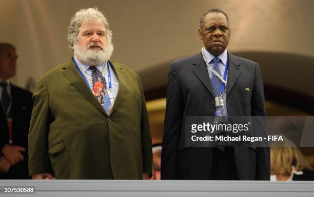 Executive Committee members Issa Hayatou and Chuck Blazer look on before the FIFA Club World Cup match between Al-Wahda Sports Club and Seongnam...