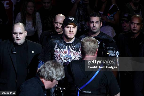Dan Miller makes his way to the octagon for his fight against Joe Doerksen during their Middleweight bout during UFC 124 at the Centre Bell on...