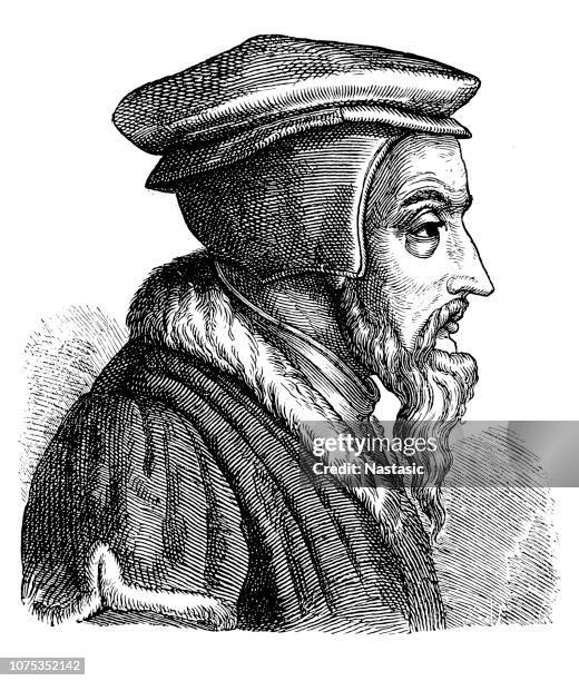 illustrazioni stock, clip art, cartoni animati e icone di tendenza di giovanni calvino (1509-1564), teologo e riformatore francese durante la riforma protestante - protestantism