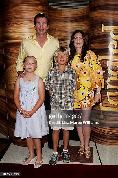 Glen McGrath, Sara Leonardi and Glen's children Holly and James arrive at the Australian premiere of 'Tangled' at The Entertainment Quarter on...
