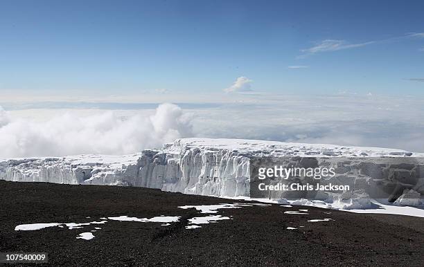 The Kilimanjaro glacier viewed from Uhuru peak on day six of the Martina Navratilova Mt. Kilimanjaro Climb Day One on December 11, 2010 in Arusha,...