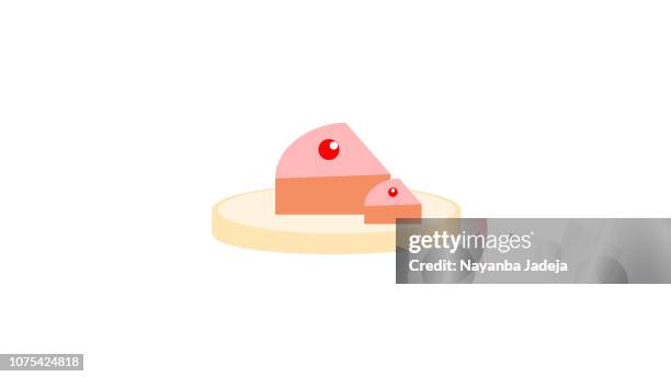 fruit cakes, whole and slice. strawberry, cherry and citrus. vector - pie slice stock illustrations