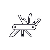 Multi knife line icon concept. Multi knife vector linear illustration, sign, symbol