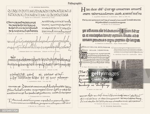 paläographie (paläographie), faksimiles, veröffentlicht im jahre 1897 - lateinische schrift stock-grafiken, -clipart, -cartoons und -symbole