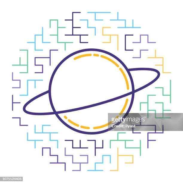sonnensystem planeten linie icon illustration - uranus stock-grafiken, -clipart, -cartoons und -symbole