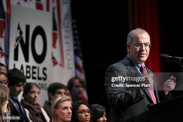 Journalist David Brooks speaks at the launch of the unaffiliated political organization known as No Labels December 13, 2010 at Columbia University...