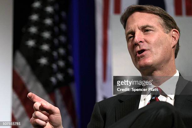 Sen. Evan Bayh speaks at the launch of the unaffiliated political organization known as No Labels December 13, 2010 at Columbia University in New...