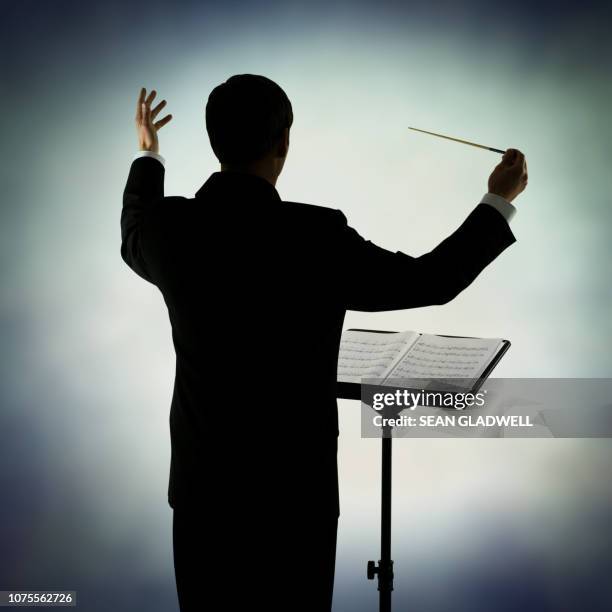 music conductor - conductor leading orchestra stock pictures, royalty-free photos & images