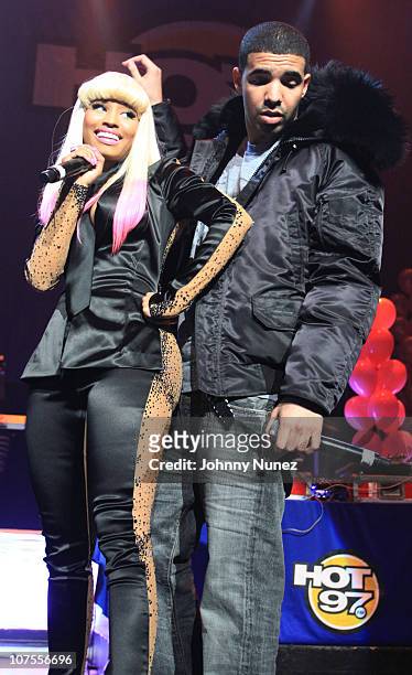 Nicki Minaj and Drake perform at the Hot 97 Thanksgiving Thank you Concert at Hammerstein Ballroom on November 25, 2010 in New York City.