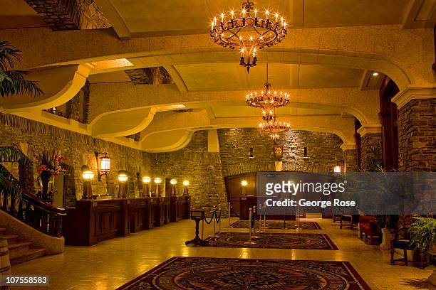 The lobby of the Fairmont Banff Springs Hotel is viewed on November 22, 2010 in Banff Springs, Canada. The famed hotel, built by the Canadian...