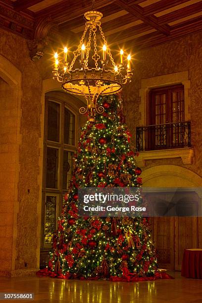 The Fairmont Banff Springs Hotel Great Hall is decorated with a large Christmas tree on November 22, 2010 in Banff Springs, Canada. The famed hotel,...