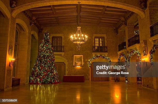 The Fairmont Banff Springs Hotel Great Hall is decorated with a large Christmas tree on November 22, 2010 in Banff Springs, Canada. The famed hotel,...