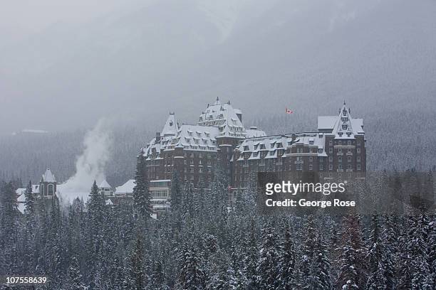 The Fairmont Banff Springs Hotel is coated with a fresh layer of snow on November 23, 2010 in Banff Springs, Canada. The famed hotel, built by the...