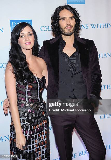 Singer Katy Perry and actor Russell Brand attend the 2nd Annual David Lynch Foundation's Change Begins Within Benefit Celebration at The Metropolitan...