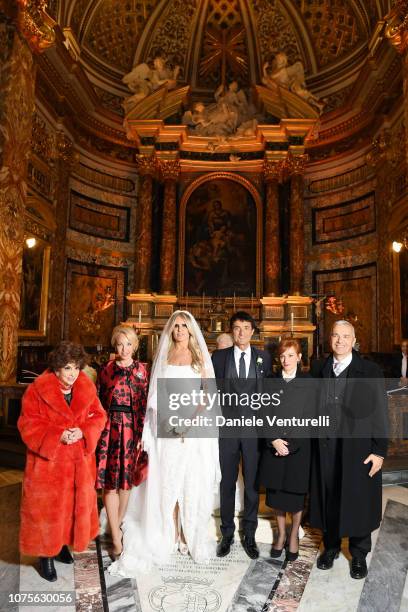 Gina Lollobrigida, Princess Camilla of Borbobe, Tiziana Rocca, Giulio Base, Anna Base and Marcello Base attend the Tiziana Rocca And Giulio Base...