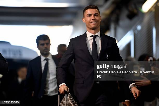 Cristiano Ronaldo of Juventus arrives at Allianz Stadium before the Serie A match between Juventus and UC Sampdoria on December 29, 2018 in Turin,...