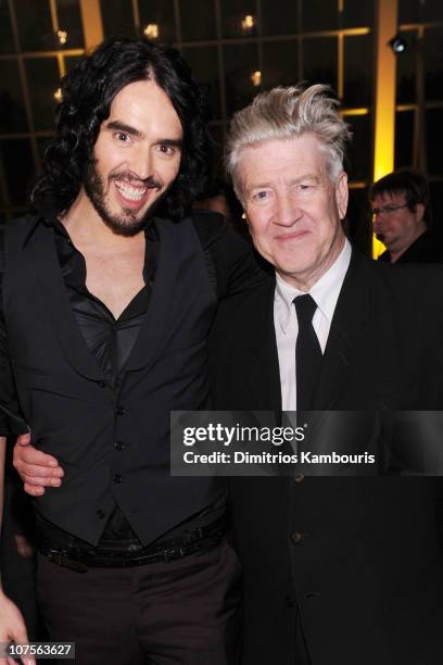 Actor/comedian Russell Brand and director/philanthropist David Lynch attend the 2nd Annual "Change Begins Within" benefit celebration presented by...