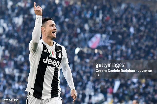 Cristiano Ronaldo of Juventus celebrates after scoring the opening goal during the Serie A match between Juventus and UC Sampdoria on December 29,...