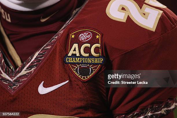 Logo of the ACC Championship game during the Florida State Seminoles versus Virginia Tech Hokies during their game at Bank of America Stadium on...