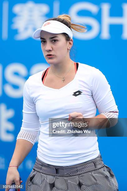 Danka Kovinic of Montenegro reacts against Veronika Kudermetova of Russia during 2019 WTA Shenzhen Open - Qualifying at Shenzhen Longgang Sports...