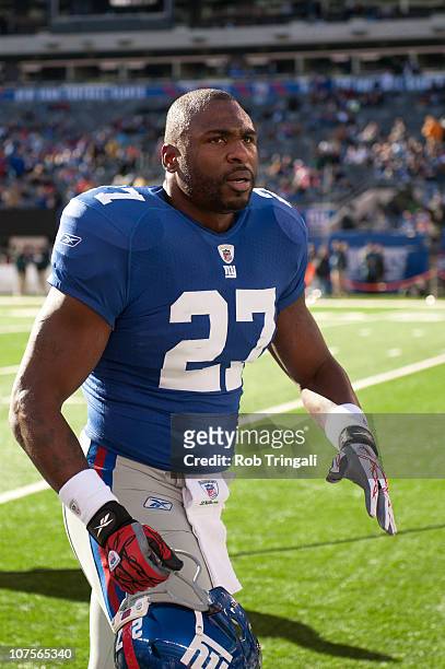 New York Giants running back Brandon Jacobs looks on before the game against the Jacksonville Jaguars on November 28, 2010 at the New Meadowlands...