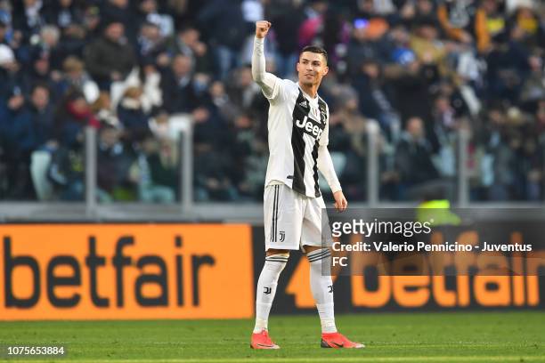 Cristiano Ronaldo of Juventus celebrates after scoring the second goal from penalty spot during the Serie A match between Juventus and UC Sampdoria...