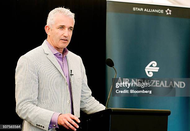 Rob Fyfe, chief executive officer of Air New Zealand Ltd., speaks during a news conference at the Star Alliance annual meeting in Queenstown, New...