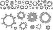 Cogwheel outline and filled isolated vector Icon.
