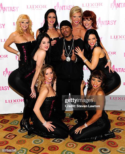 Recording artist Sisqo and the girls of 'Fantasy' arrive to kick off opening night with 'Fantasy' at the Atrium Showroom inside of the Luxor Resort &...