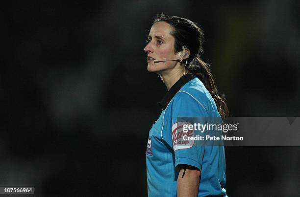 Assistant referee Amy Fearn looks on during the npower League Two match between Stevenage and Northampton Town at The Lamex Stadium on December 11,...