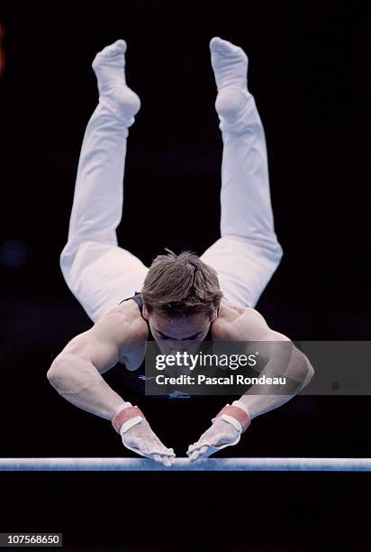 An almost symetrical Alexei Voropaev of Russia competes in the Men's All Around Gymnastic competition at the XXVI Summer Olympic Games on 22nd July...