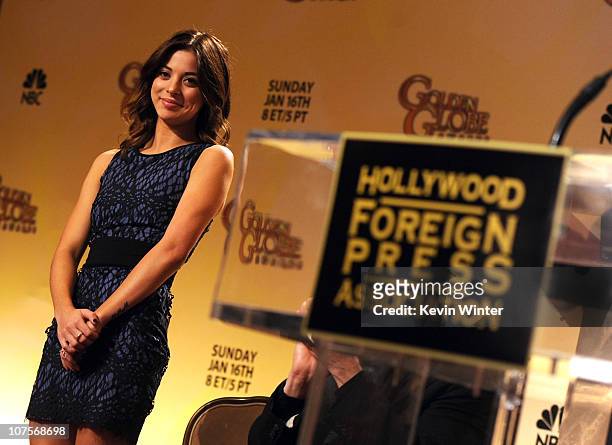 Miss Golden Globe 2011 Gia Mantegna onstage during the 68th Annual Golden Globe Awards nomination announcement held at the Beverly Hilton Hotel on...