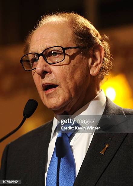 Hollywood Foreign Press Association president Philip Berk speaks onstage during the 68th Annual Golden Globe Awards nomination announcement held at...