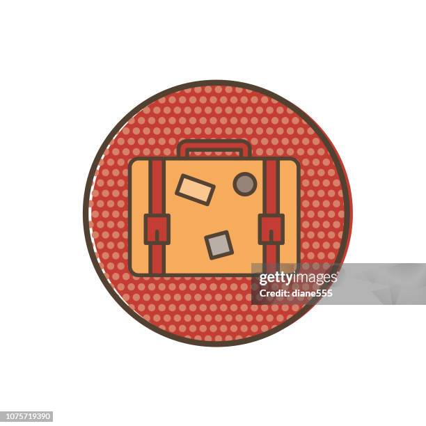 thin line travel, hotel & vacation icon with halftone base - suitcase - orange suitcase stock illustrations