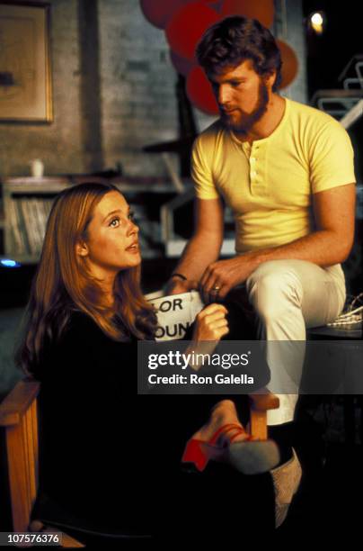 Ryan O' Neal & Leigh Taylor Young during "Buttercup Chain" Movie Set.
